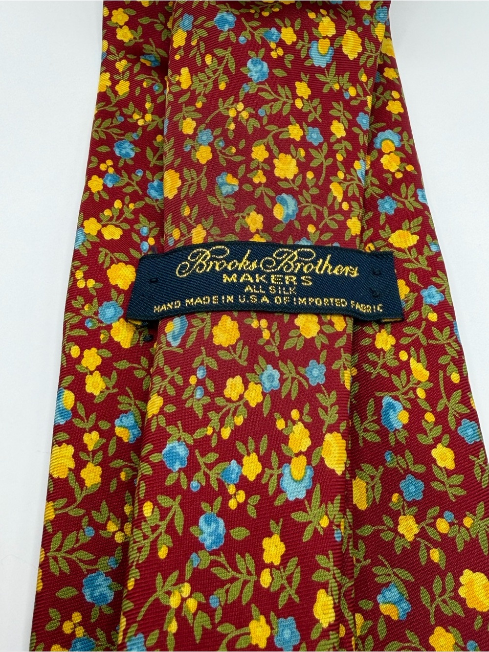 Brooks Brothers Floral Silk Tie - Burgundy with Yellow & Blue Flowers
